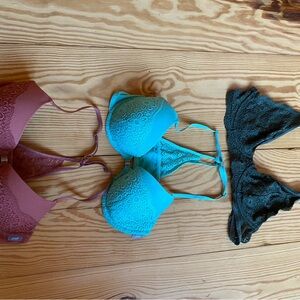 Aerie Lace Bra Trio - Teal, Maroon, Black